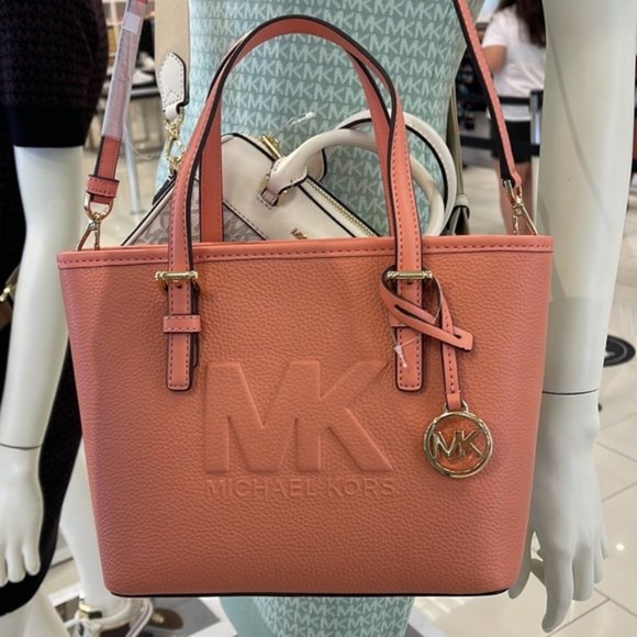 Michael Kors Jet Set Travel XS Embossed Pebbled Leather Tote Bag Sherbert - Picture 1 of 16
